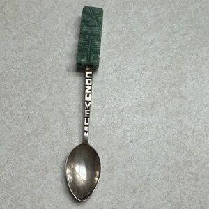 Mexico Souvenir sterling silver Spoon Green Jade Stone Handle